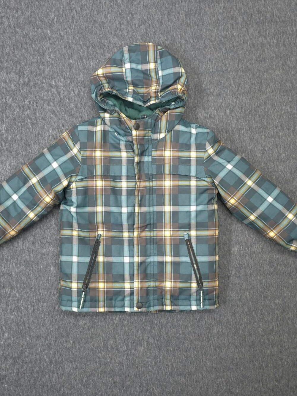 Cat & Jack Boys 5T Plaid Fleece Lined Hooded Insulated Winter Jacket Teal